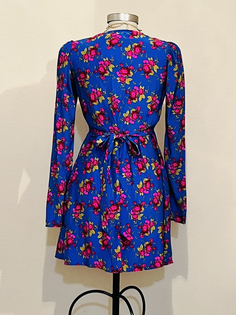 betsey johnson blue floral dress BETSEY JOHNSON Blue Pink Multi Floral Trim Sleeveless Size 2 (XS) Dress main image 0