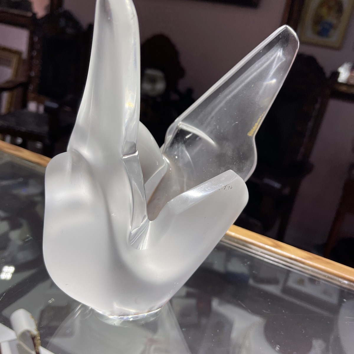 LALIQUE FRANCE FROSTED CRYSTAL 'SYLVIE' Love Birds, DOVES LARGE