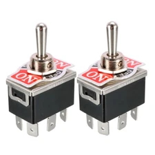 2 x Black DPDT 3 Position ON/OFF/ON Momentary 6 Terminals Toggle Switch