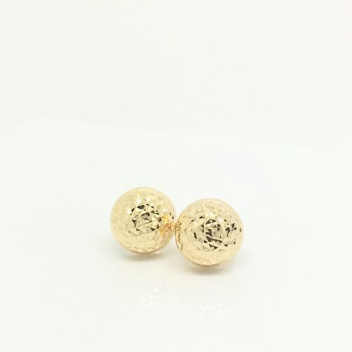 18k yellow gold half round 10mm diamond cut ball earrings