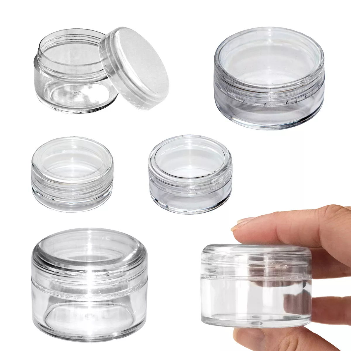 Clear plastic jars with screw lids