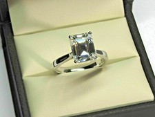 2CT EMERALD CUT LAB CREATED DIAMOND SOLITAIRE WEDDING RING 14K WHITE GOLD PLATED