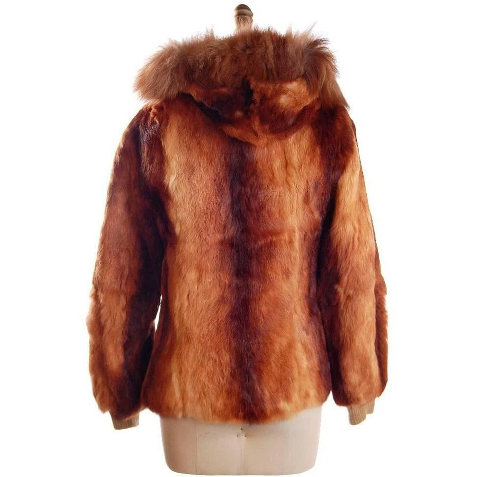 Parka de piel de conejo de colección con capucha con ribete de zorro tienda de Hollywood moca forrada de satén talla S Foto 3 de 4