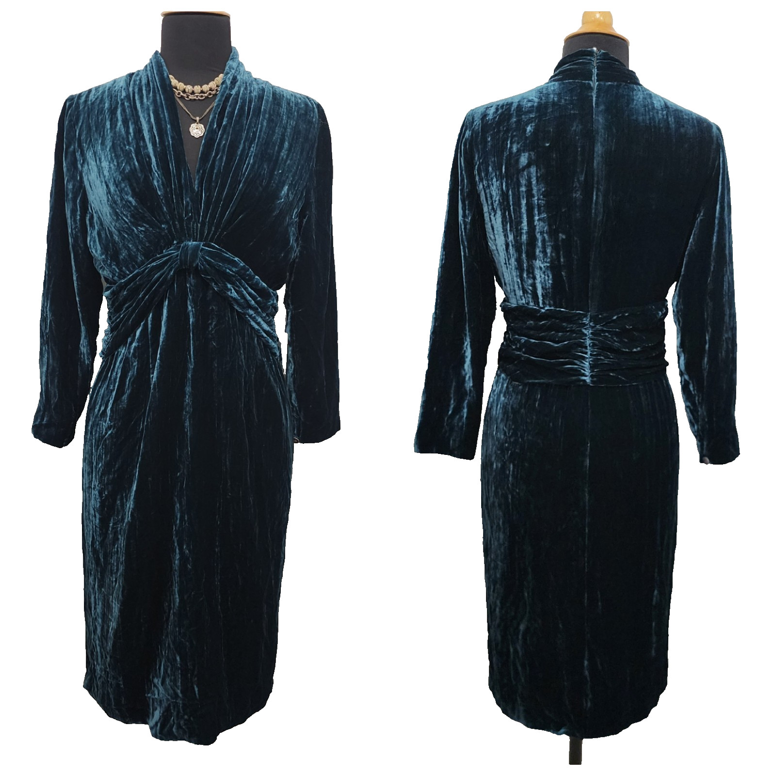 Worth New York Spruce Crushed Velvet Tie Knot Knee-Length Dress Teal NEW Size 10