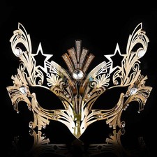 Womens Luxury Light Metal Laser-Cut Venetian Mardi Gras Masquerade Mask Gold