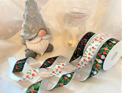 Berisfords Weihnachten WOODLAND TOADSTOOL GNOME GONK FOREST Band 25mm -3 Designs