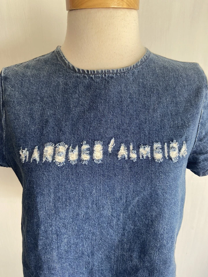 Top corto cuadrado deshilachado de mezclilla azul para mujer talla 4 MARQUES ALMEIDA x TOP SHOP Foto 2 de 4