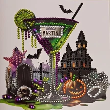 Finished Halloween Martini Drink Diamond Art Greeting Card with Envelope
