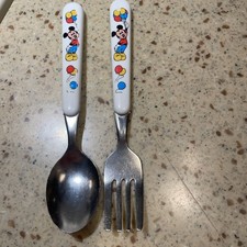 Vintage Disney Mickey Mouse Baby Toddler Child's Forks and Spoon Cutlery Set