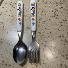 Vintage Disney Mickey Mouse Baby Toddler Child's Forks and Spoon Cutlery Set