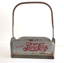 Vintage 1940's Pepsi Cola Soda Embossed Metal 6 Bottle Carrier