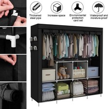 Foldable Fabric Canvas Wardrobe W/14 Partitions Metal Frame UK NEW 170*170*45cm