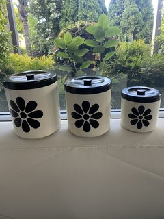 VERY RARE RETRO CANNISTER SET VINTAGE BLACK WHITE SET OF 3 MCM JAPAN?