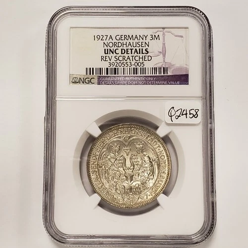 1927-A Germany Weimar Norhausen 3 Mark  .2411 oz ASW - NGC UNC Dets - Q2458
