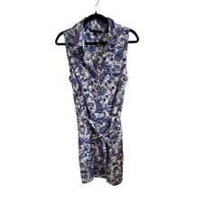 Banana Republic Blue White Paisley Sleeveless Shirt Dress Belted Size 12