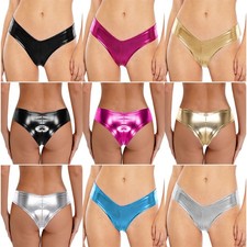 UK Women's Metallic Shiny Underwear Briefs Bikini Swimwear Panties Sexy Thongs 