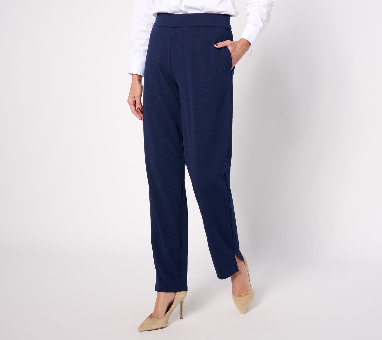 Dennis Basso Women's Pants Sz M Regular Luxe Crepe Slim Straight Blue A628175