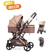 2 in 1 Baby Stroller Newborn Foldable Pushchair with Adjustable Canopy Foldin...