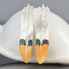 Parrot Feather Earring Pair Carved Multicolor Shell Jewelry Making Supply 2.00g