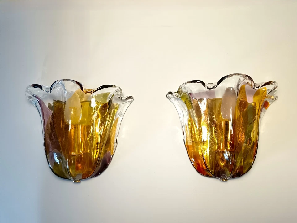 Aplique (1 DE 2), aplique, lámpara de pared, Art Deco, cristal de Murano, La Murina, tulipán Foto 2 de 4