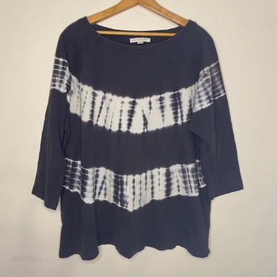 Purejill Organic Cotton Gray White Sweater 3/4 Sleeves Large Lagenlook