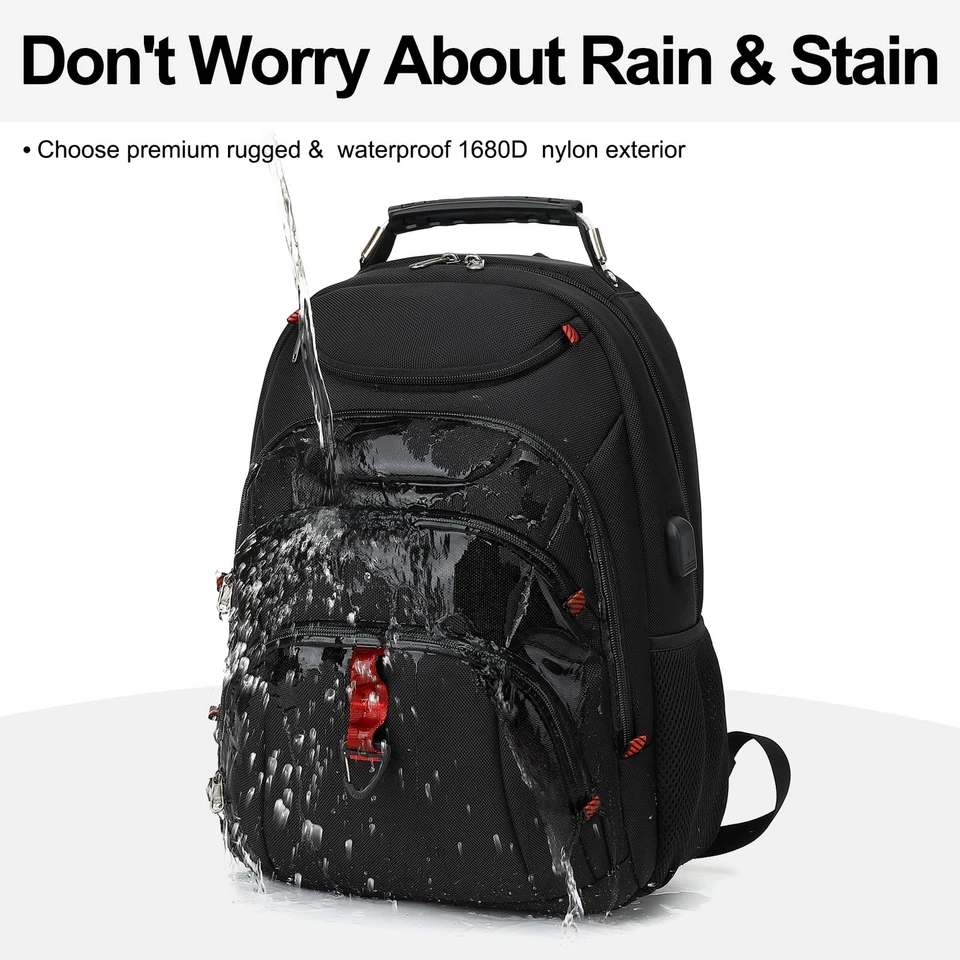 Men's Laptop Backpack Black – 15.6" Waterproof USB Bag for Work & Travel - Image 3 of 4