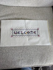 Handmade Unframed WELCOME Counted Cross-stitch  Piece.  Ready To Frame.