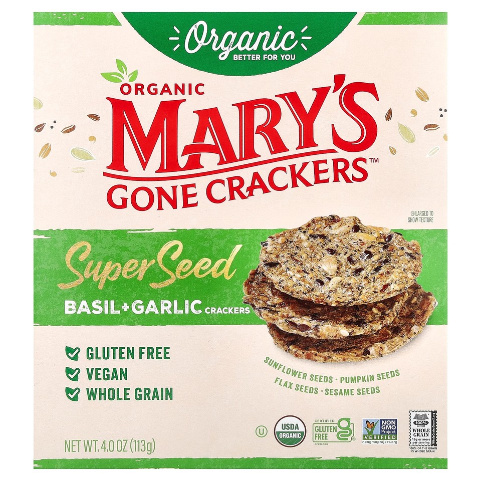 Organic Super Seed Crackers, Basil + Garlic, 4 oz (113 g)