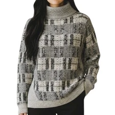 Melrose and Market Gray Black Plaid Mock Turtleneck Sweater Knit Cotton Blend XS