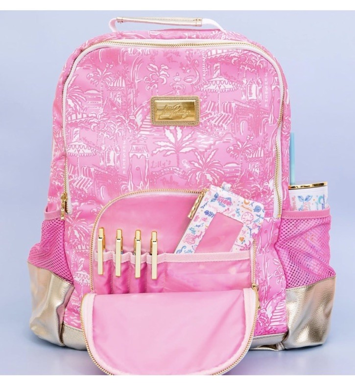 Lilly Pulitzer Pink Palm Beach Playground Backpack Gold  display picture 1