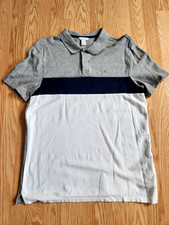Calvin Klein Polo Shirt, Size M White Gray Blue Split Hem Short Sleeve New 