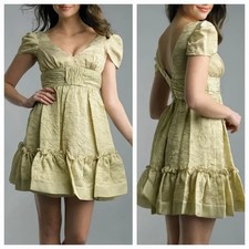 Basix II Gold Metallic Mini Dress Size 4 Taffeta Babydoll Coquette Cocktail Prom