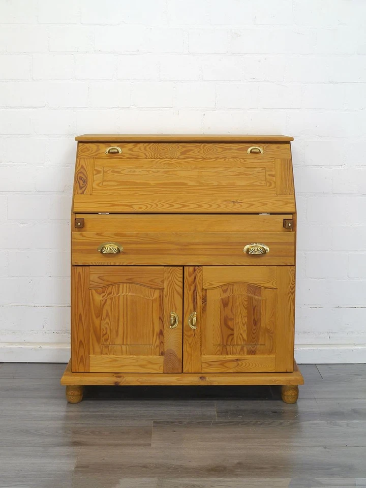 Schreibsekretär aus Weichholz massiv, Schreibschrank 2-türig B: 92 cm -11831- - Bild 3 von 4