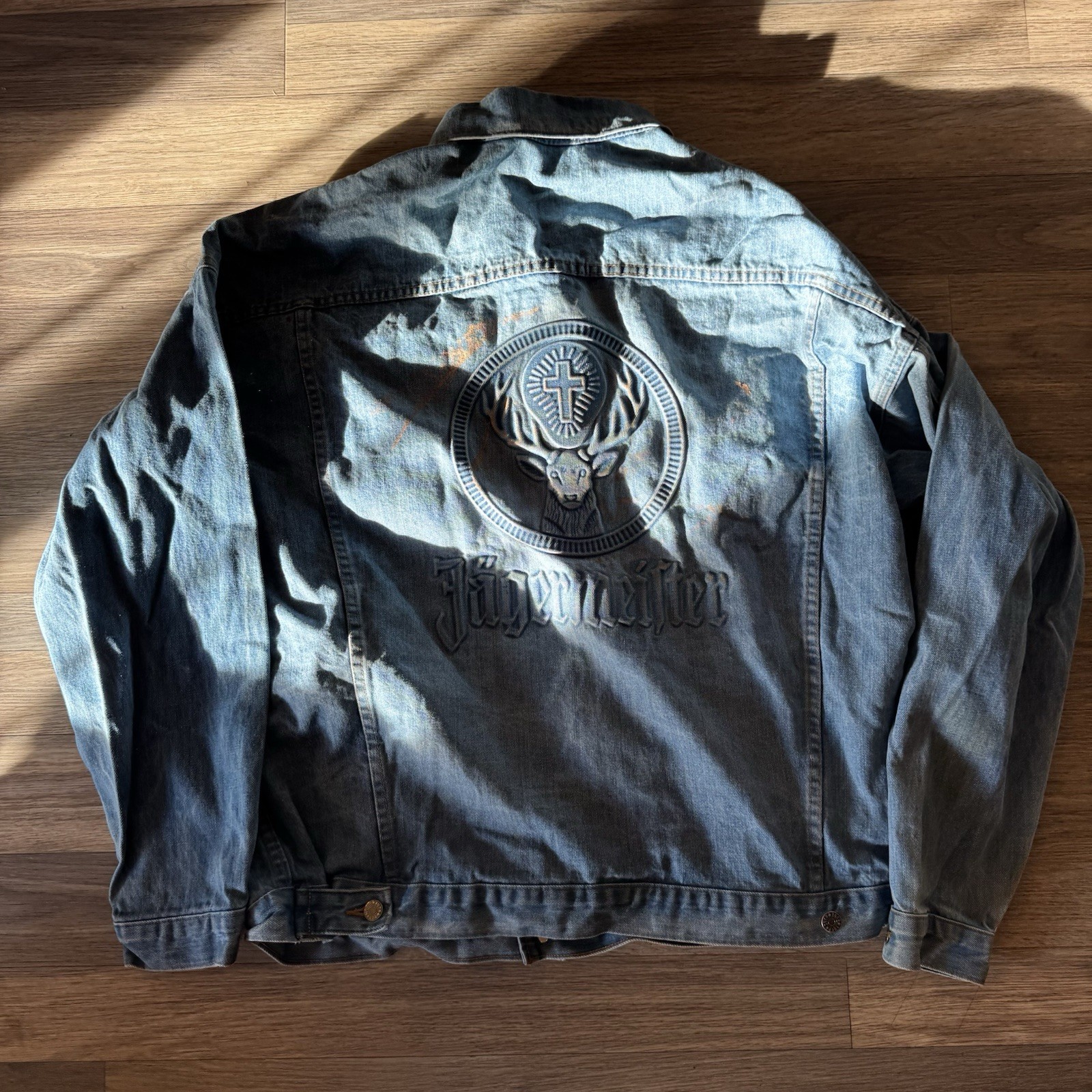 Vintage Tyca Jagermeister Embossed Blue Denim Jean Jacket Men’s 2XL Trucker image 3