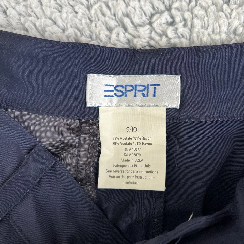 Calça Esprit Collection feminina tamanho 10 perna larga cintura alta plissada rayon azul marinho anos 90 - Imagem 2 de 4