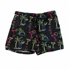 George Swim Trunks Men L 36-38 Black Neon Tropical Print 6 Inseam NWT
