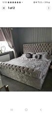 Sleigh Chesterfield Scroll Upholstered Designer Crushed Velvet Bed