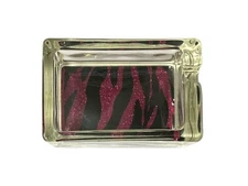 Red & Black Animal Print Glass & Fur Ashtray For Cigarettes & More