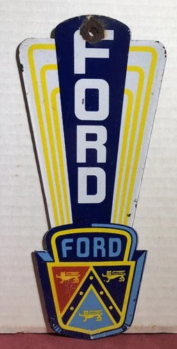 VINTAGE FORD SERVICE 10” PORCELAIN DEALER DEALERSHIP GAS OIL MECHANIC SIGN