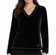 Fendi Black Velour V Neck Women  s Pullover Top - Women's 34" - 36" Bust