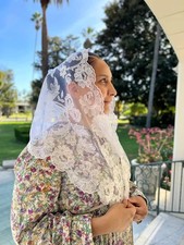 Catholic Church Mantilla Veil Holy  Embroidery Lace Prayer Scarf White