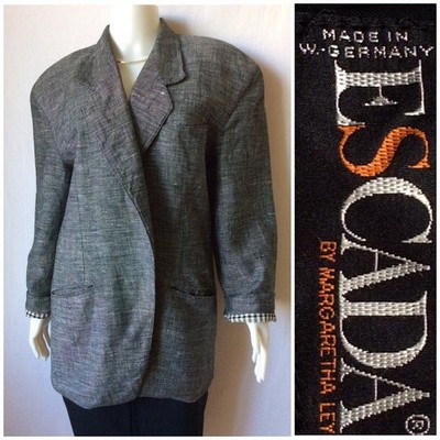 Women Escada Vintage Jacket Grey Linen 40 / L / 48
