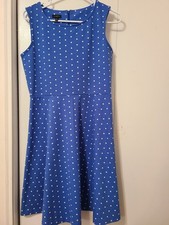 Talbots Fit-and-flare Dress, Vibrant Blue Fabric White Polka Dot Pattern. Size M