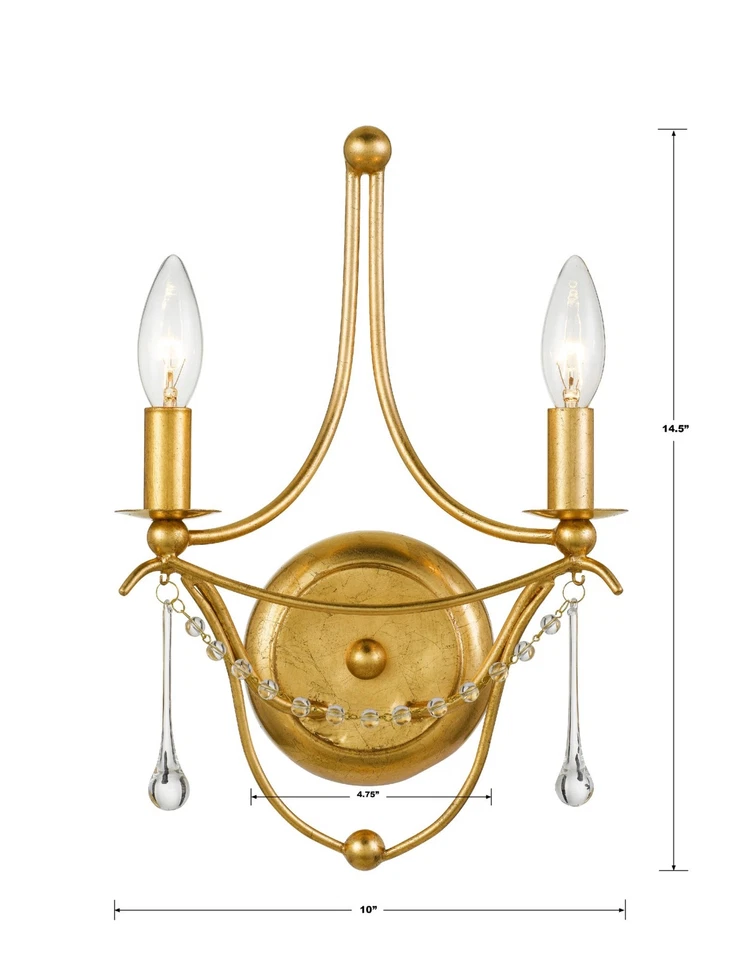 Aplique de pared Crystorama Lighting Group 422 Gold Metro 2 luces 15" H Foto 3 de 4