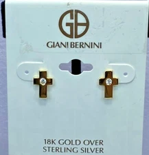 Giani Bernini 18k Gold Over Sterling Clear Crystal Cross Stud Earrings NWT $46