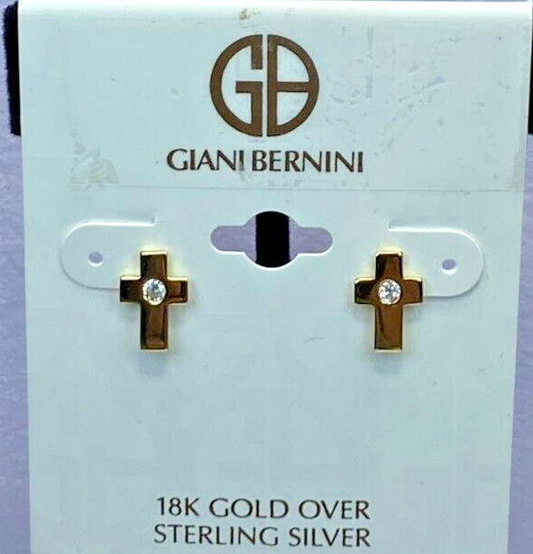 Giani Bernini 18k Gold Over Sterling Clear Crystal Cross Stud Earrings NWT
