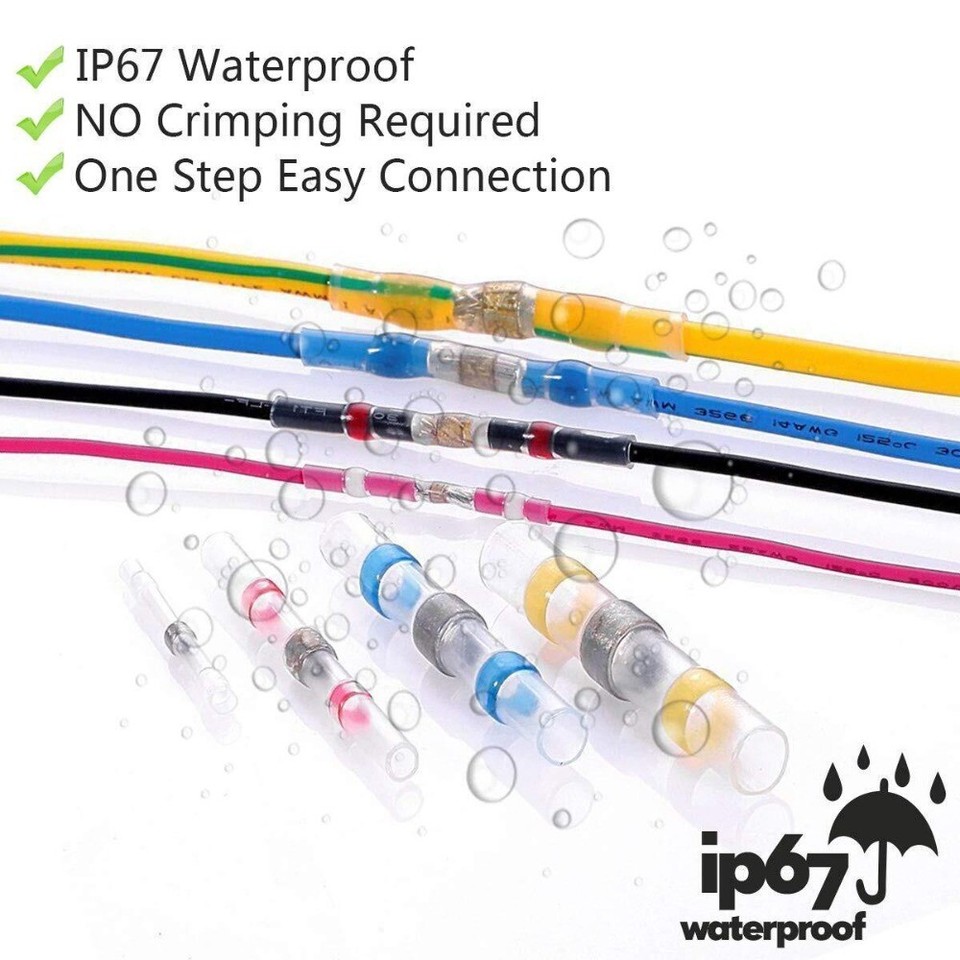 250pcs Solder Seal Wire Connectors Heat Shrink Solder Butt Connectors Kit Insulated Solder Butt Crimp Connector Soldering Ring P 25590163 Cat 5562