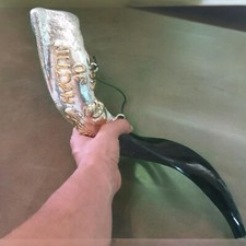 Shofar Kudu Horn Oil 16" Anointing Silver Yemenite Lion of Judah Free Shipping