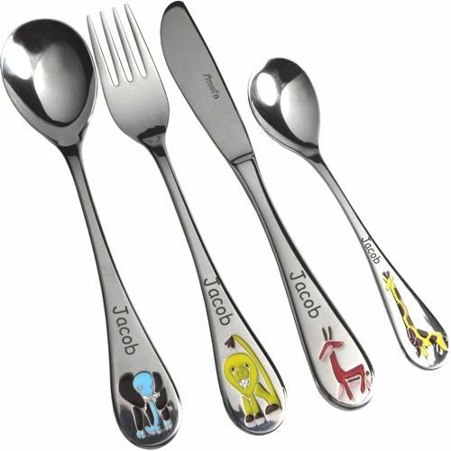 Kinderbesteck SAFARI - Giraffe Elefant Löwe Antilope - mit Gravur personalisiert