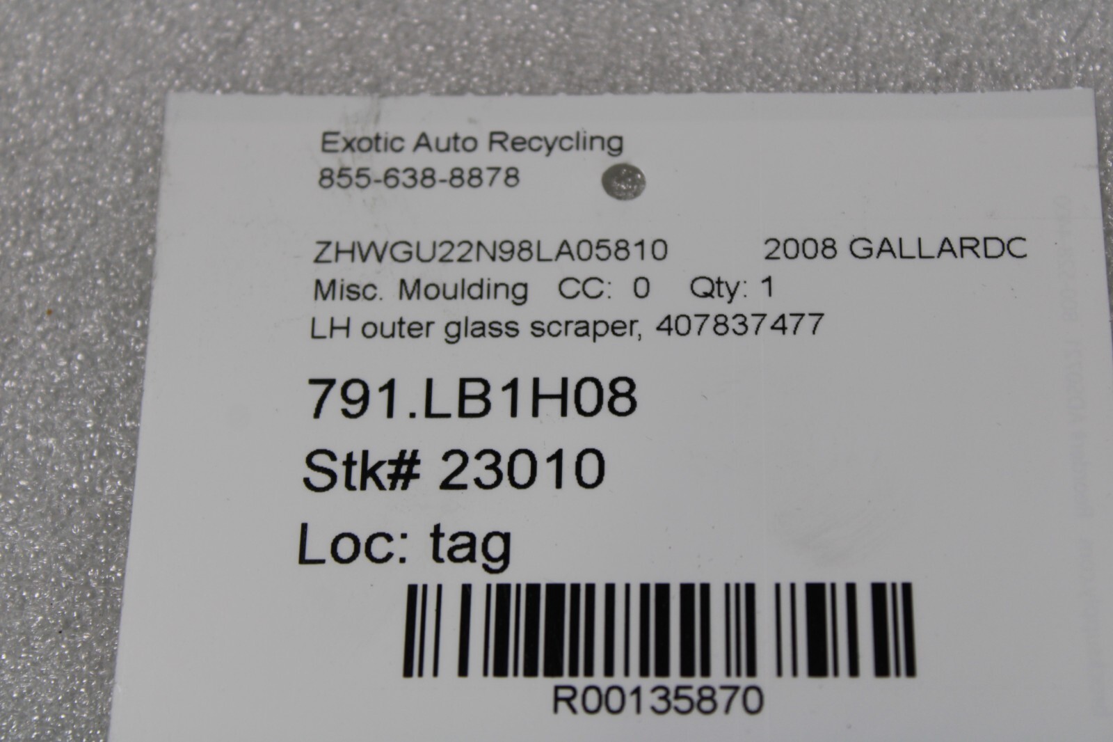 Lamborghini Gallardo Spyder, LH, Left, Outer Glass Scraper, Used, P/N 407837477